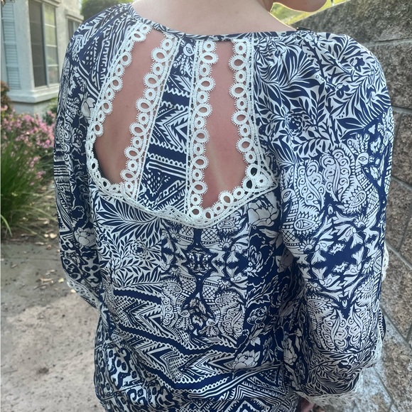 Alice & Trixie 100% Silk Navy Blue and White Blouse - Picture 3 of 6